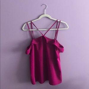Criss-Cross open shoulder magenta blouse!